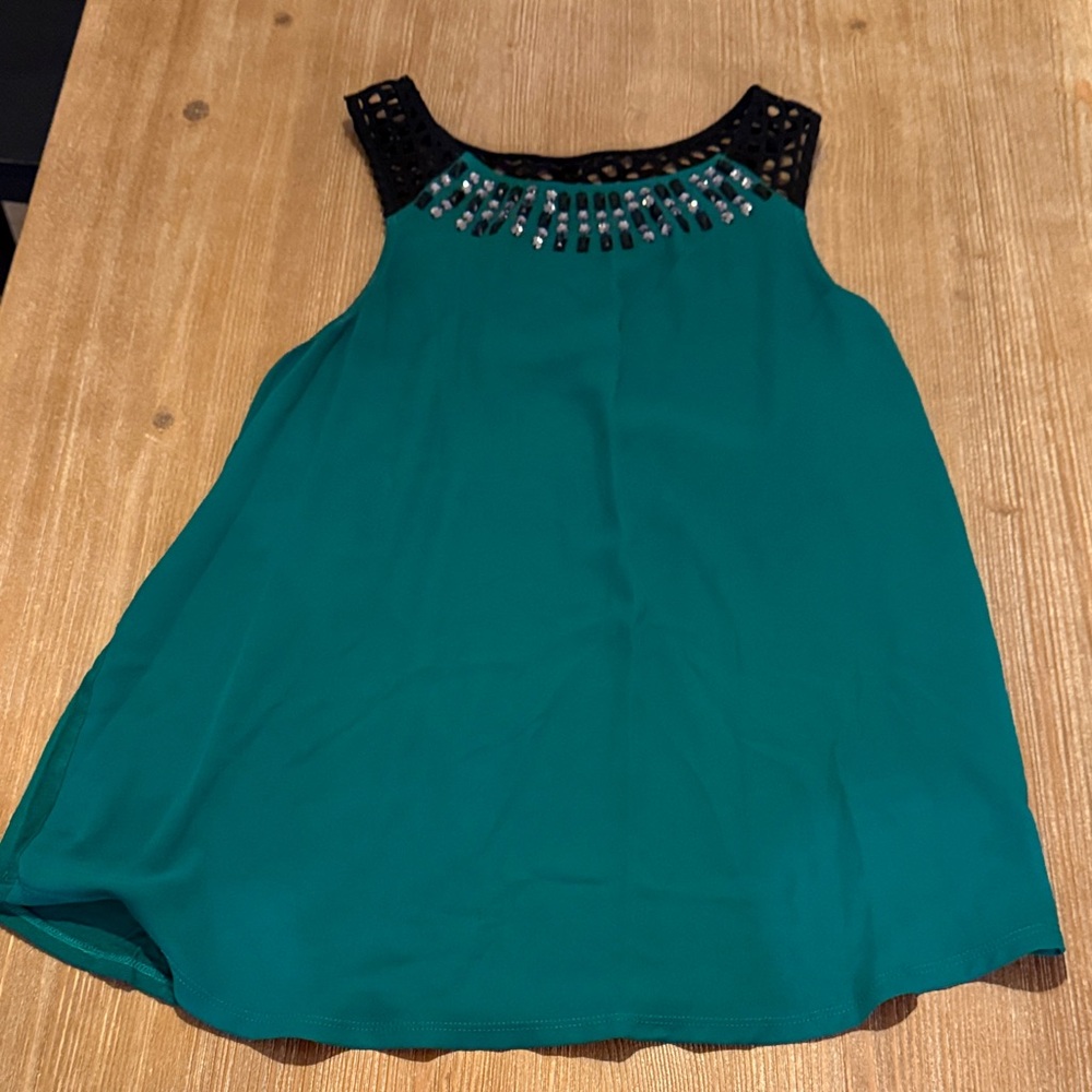 Express Teal Sleeveless Blouse with Black Details